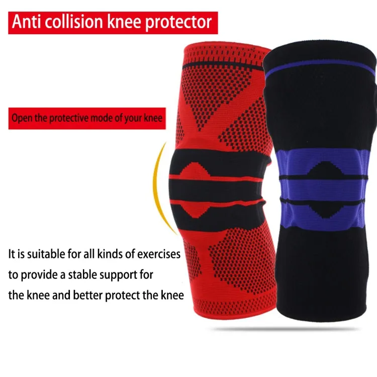 Outdoor Fitness Mountaineering Knit Protection Silicone Anti - collision Spring Support Sports Knee Protector, Size: XL (Black)