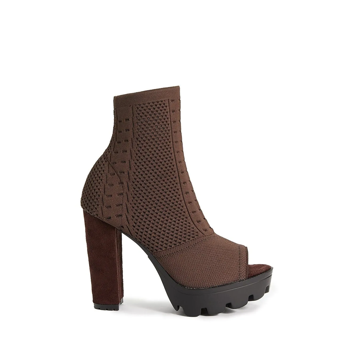 Peep Toe Chunky Heeled Sock Boots