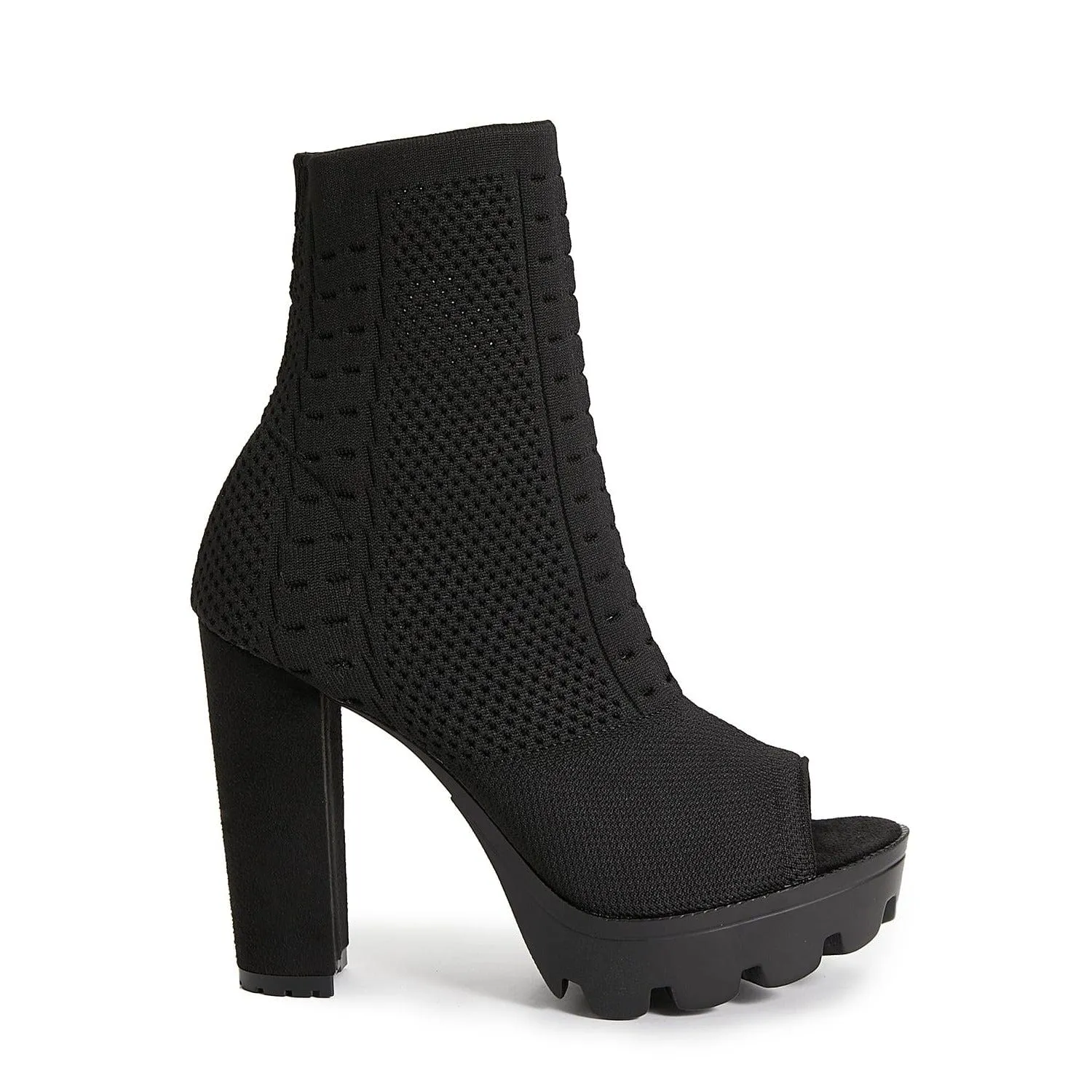 Peep Toe Chunky Heeled Sock Boots