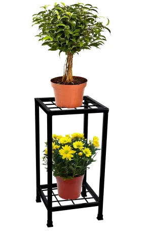 Plantex Heavy GI Metal 2-Tier Plant Stands/Flower Display Shelf/Garden Decor for Indoor & Outdoor (Black)