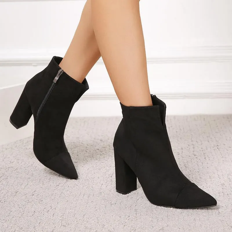 Pointed Toe Side Zipper Short Boots