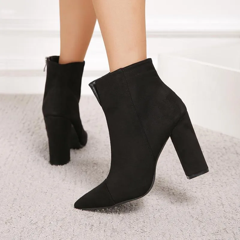 Pointed Toe Side Zipper Short Boots