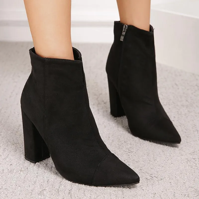 Pointed Toe Side Zipper Short Boots