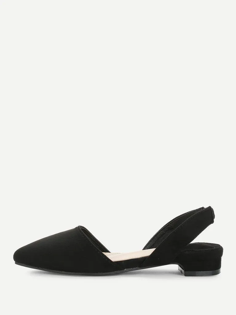 Pointed Toe Suede Slingback Flats