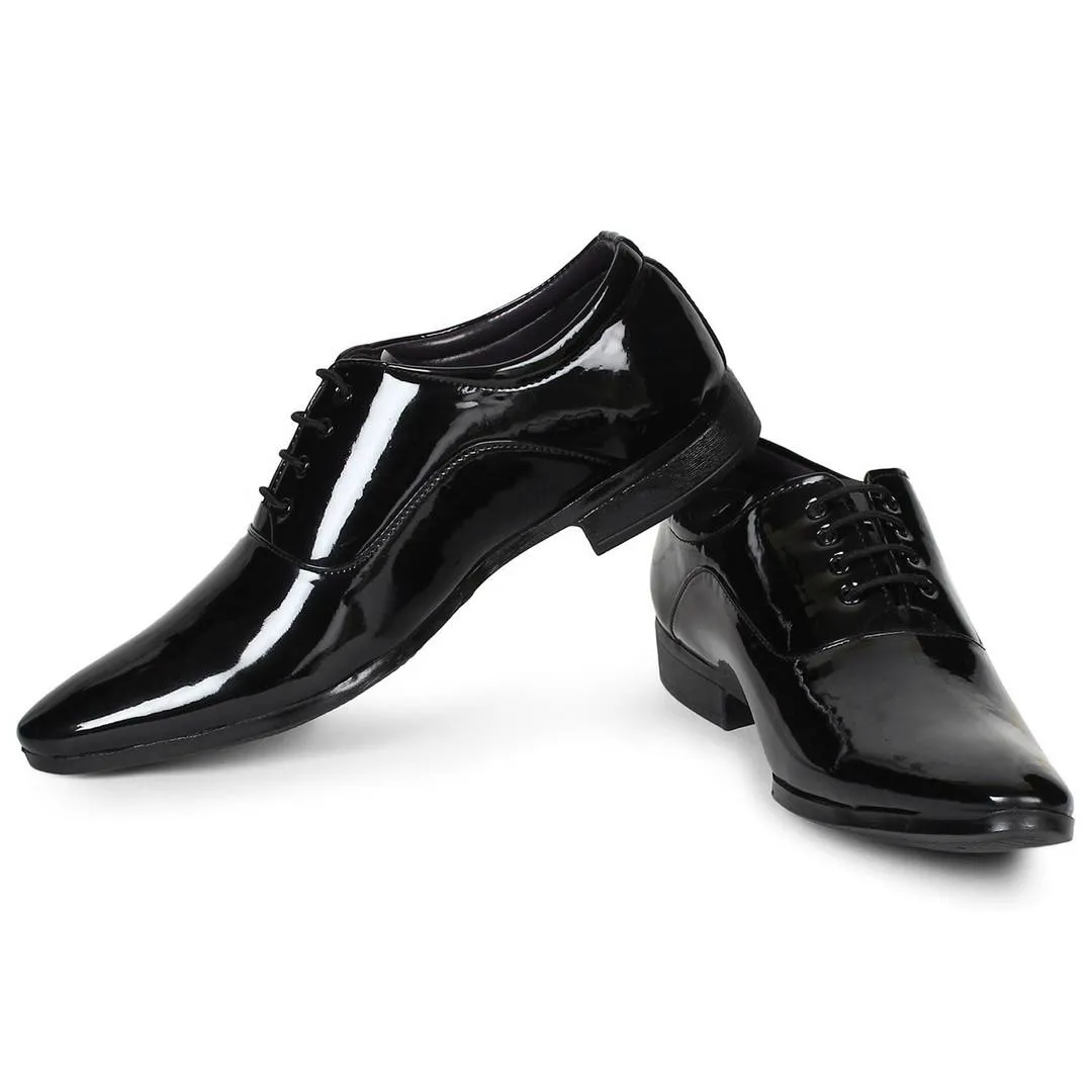 Premium Oxford Class Designer Patent Leatherette Shining Jet Black Lace-Up Party Formal Shoes