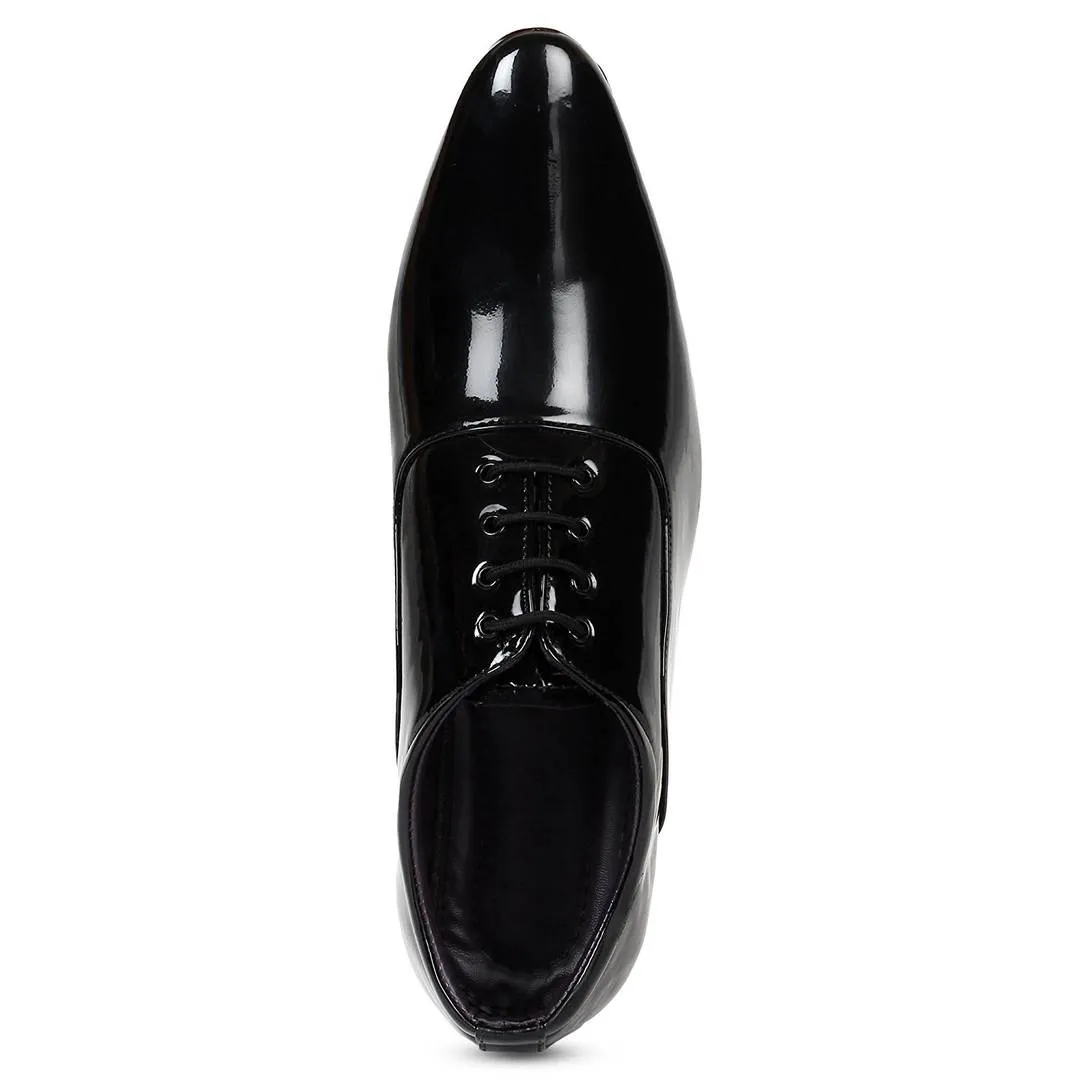 Premium Oxford Class Designer Patent Leatherette Shining Jet Black Lace-Up Party Formal Shoes