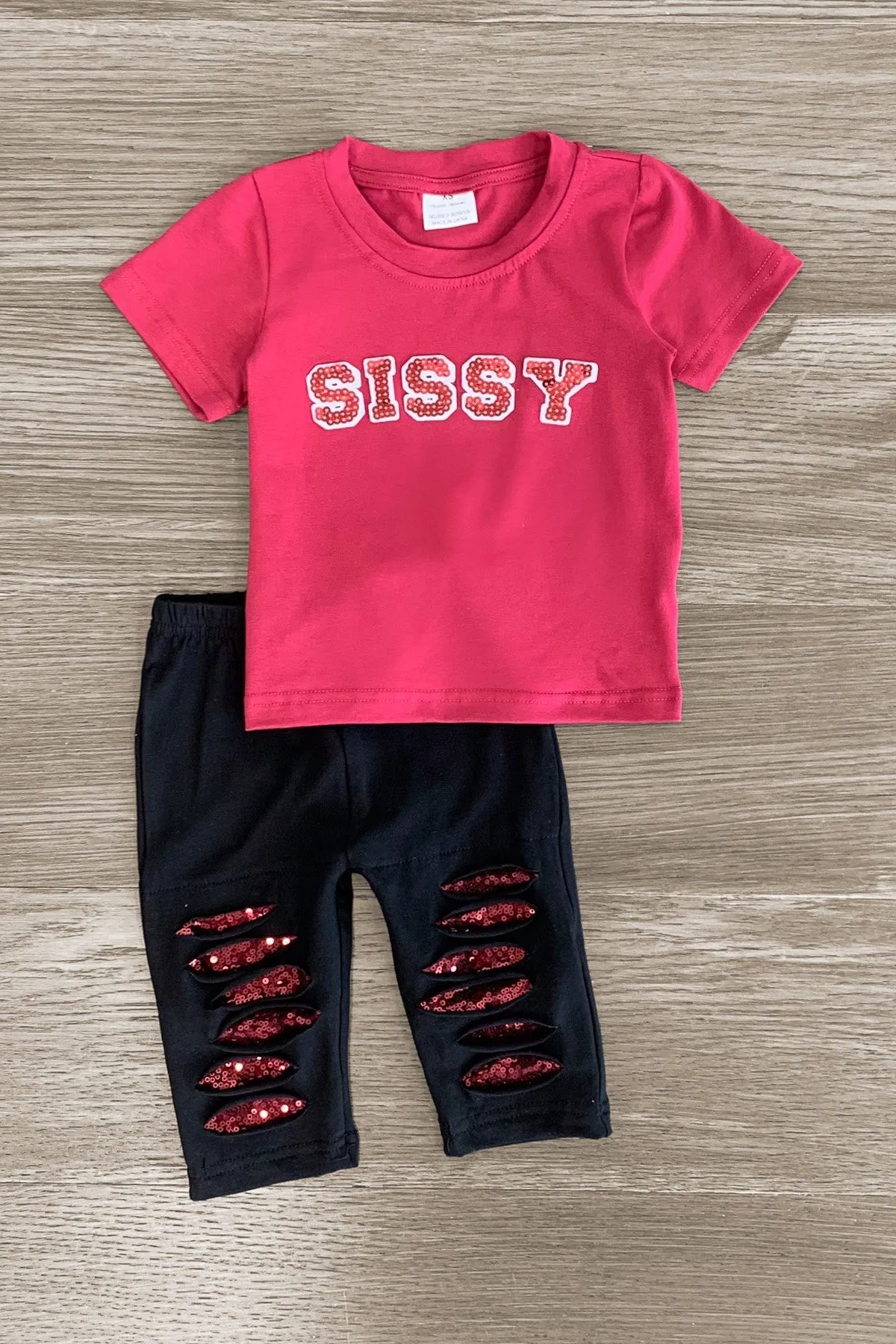 "Sissy" Distressed Sequin Capri Set