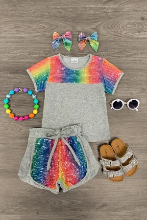 Rainbow Sequin Lounge Short Set