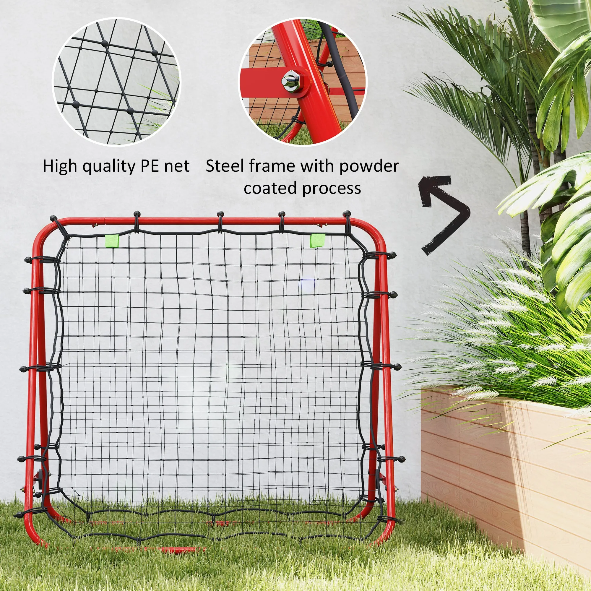 Rebounder Net Football Target Goal with Adjustable Angles, Red