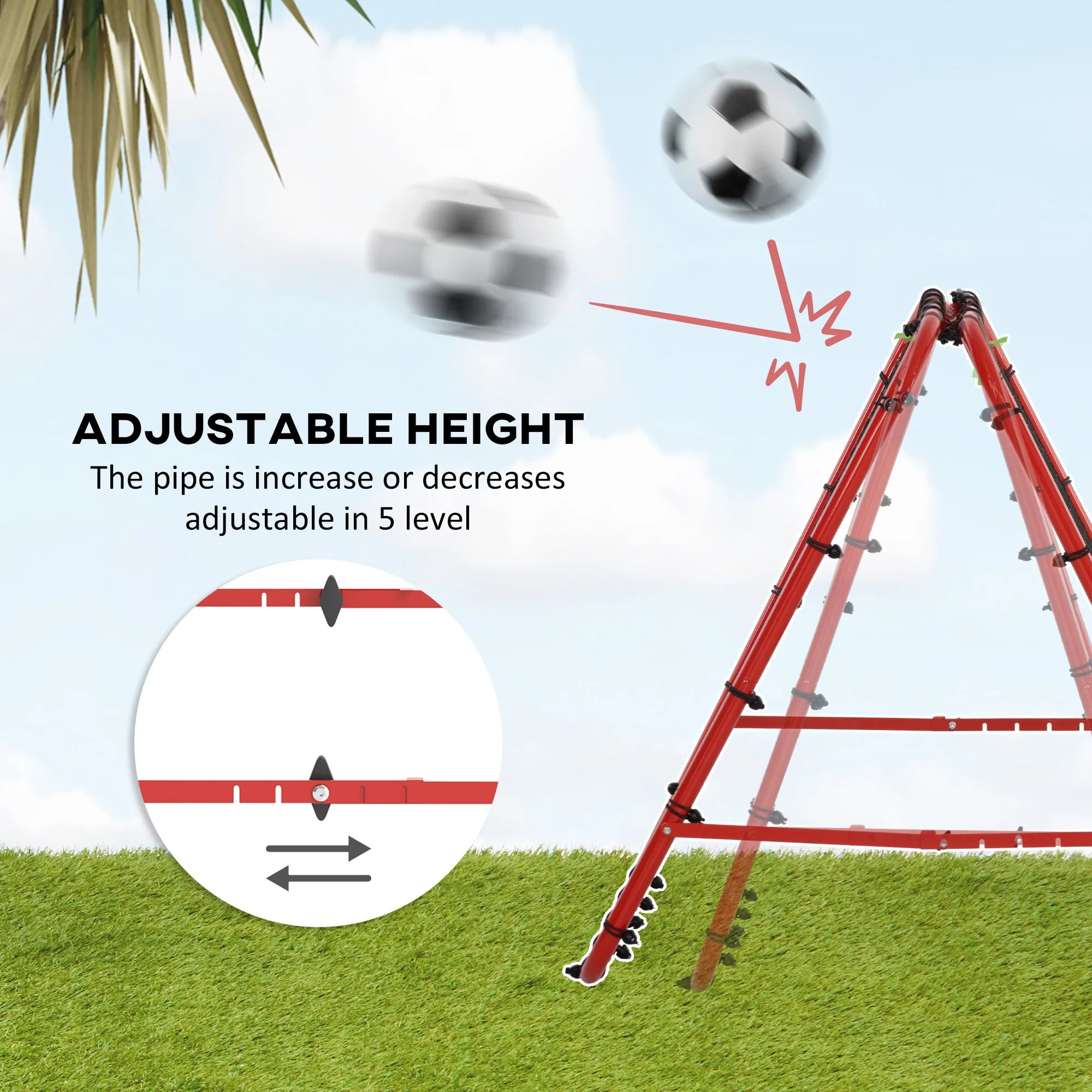 Rebounder Net Football Target Goal with Adjustable Angles, Red