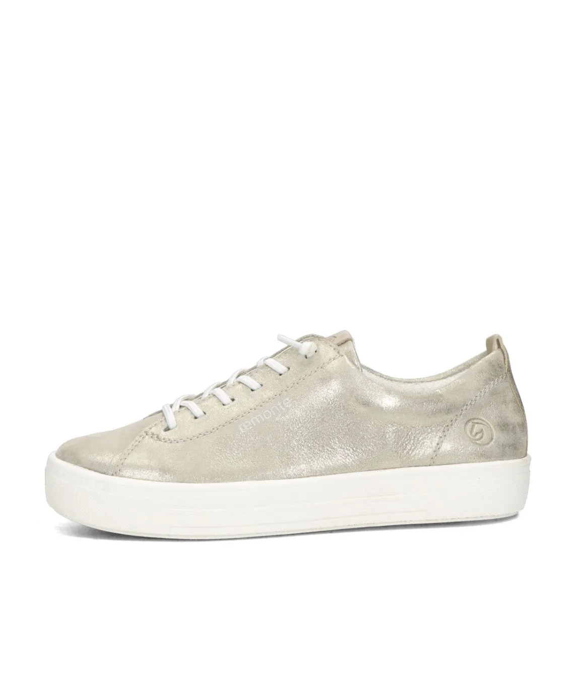 Remonte D0913-90  Muschel Gold Metallic Leather Flatform Bungie Trainers