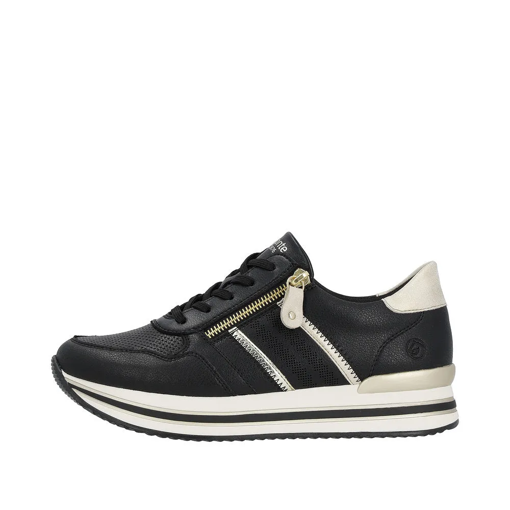 Remonte D1318-01 Rock Black And Gold Leather Trainers