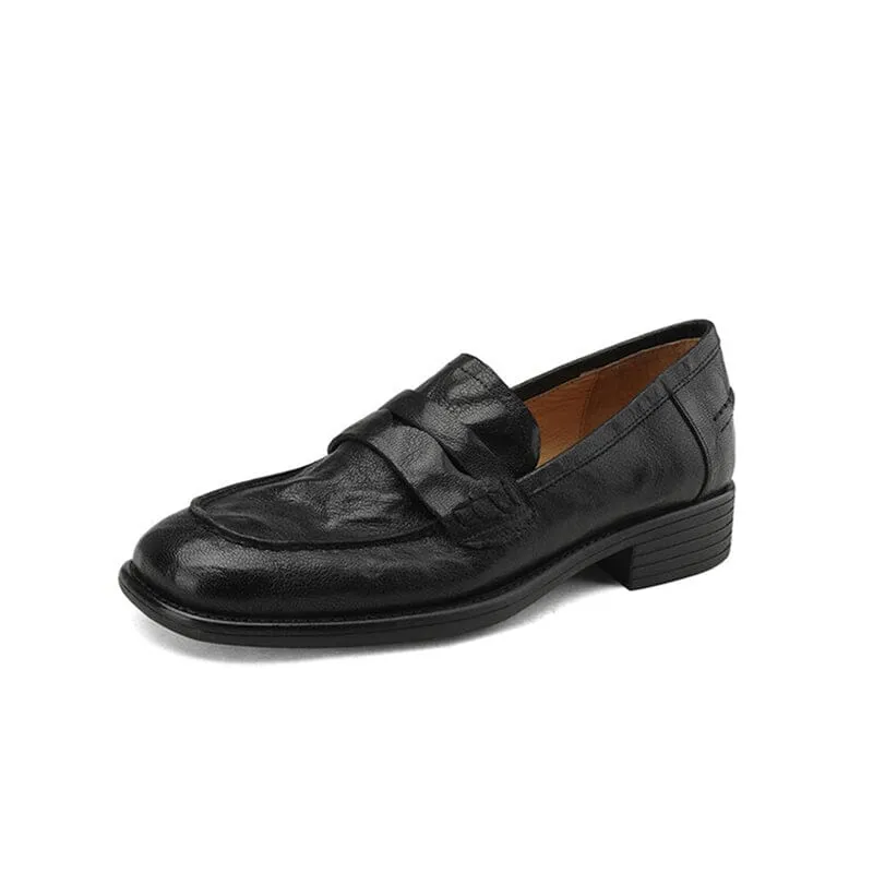 Retro Style Soft Leather Penny Loafers for Women in Coffee/Black