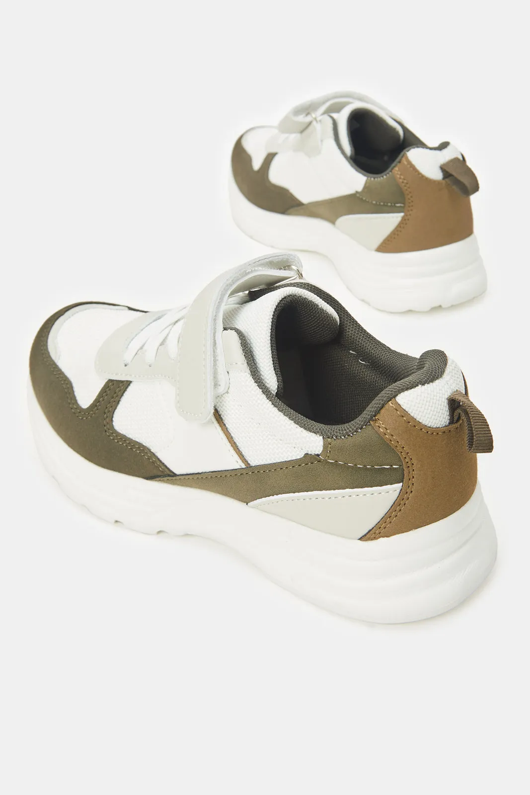 Senior Boys Beige Material Block Sneaker