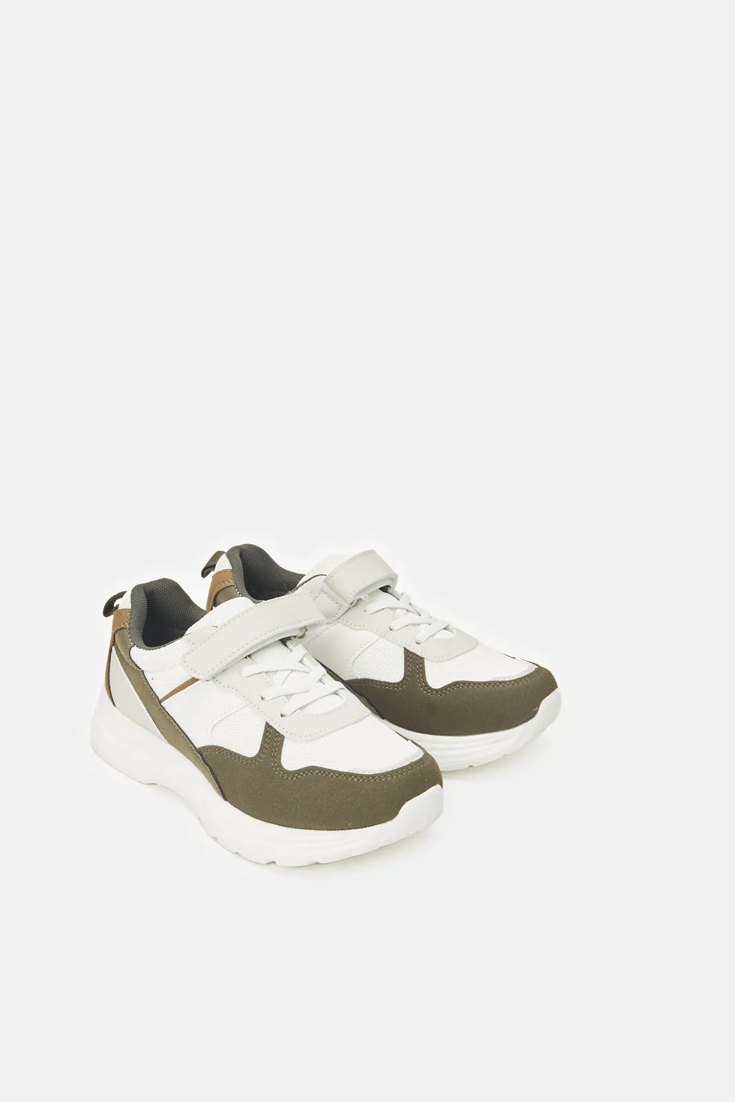 Senior Boys Beige Material Block Sneaker