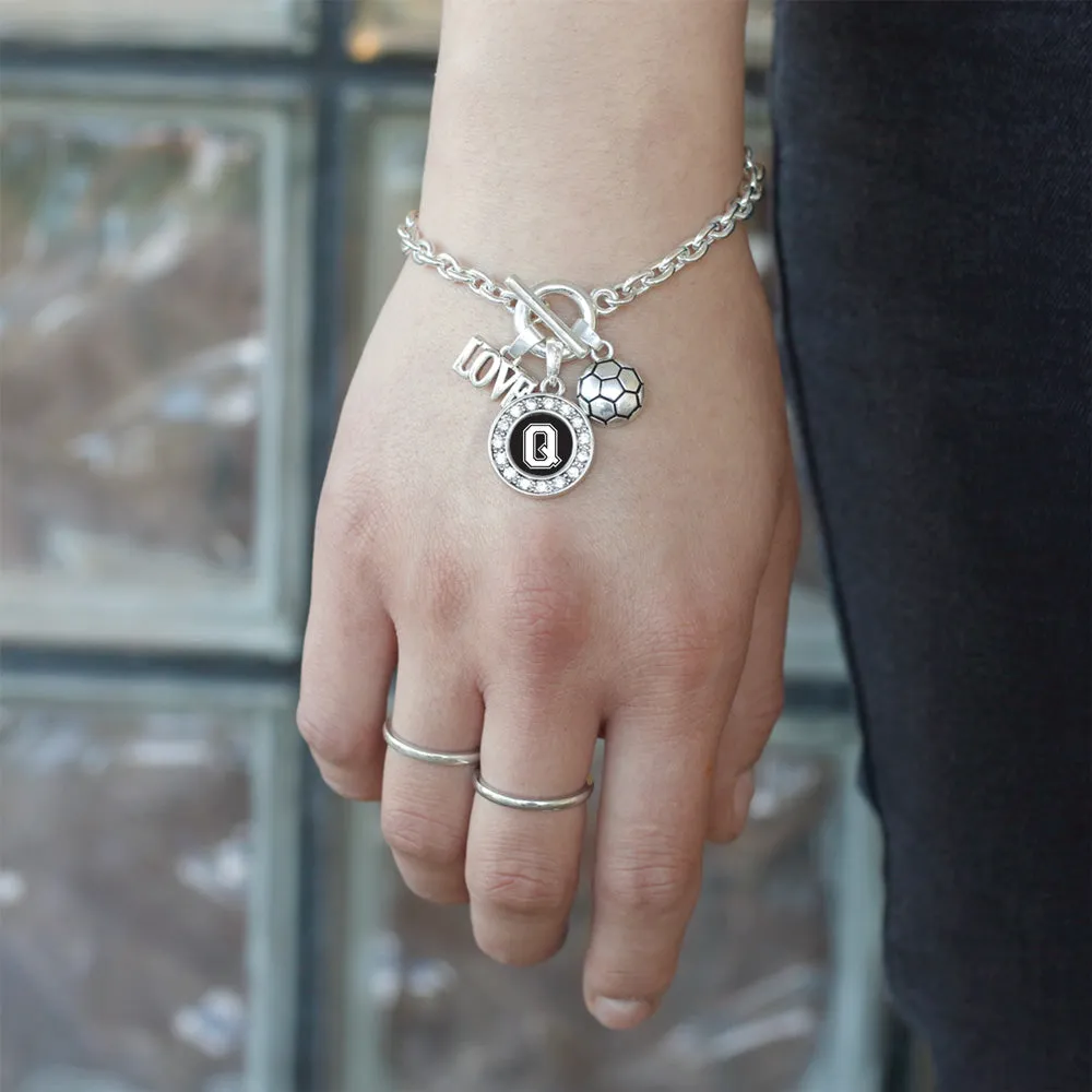 Silver Soccer - Sports Initial Q Circle Charm Toggle Bracelet