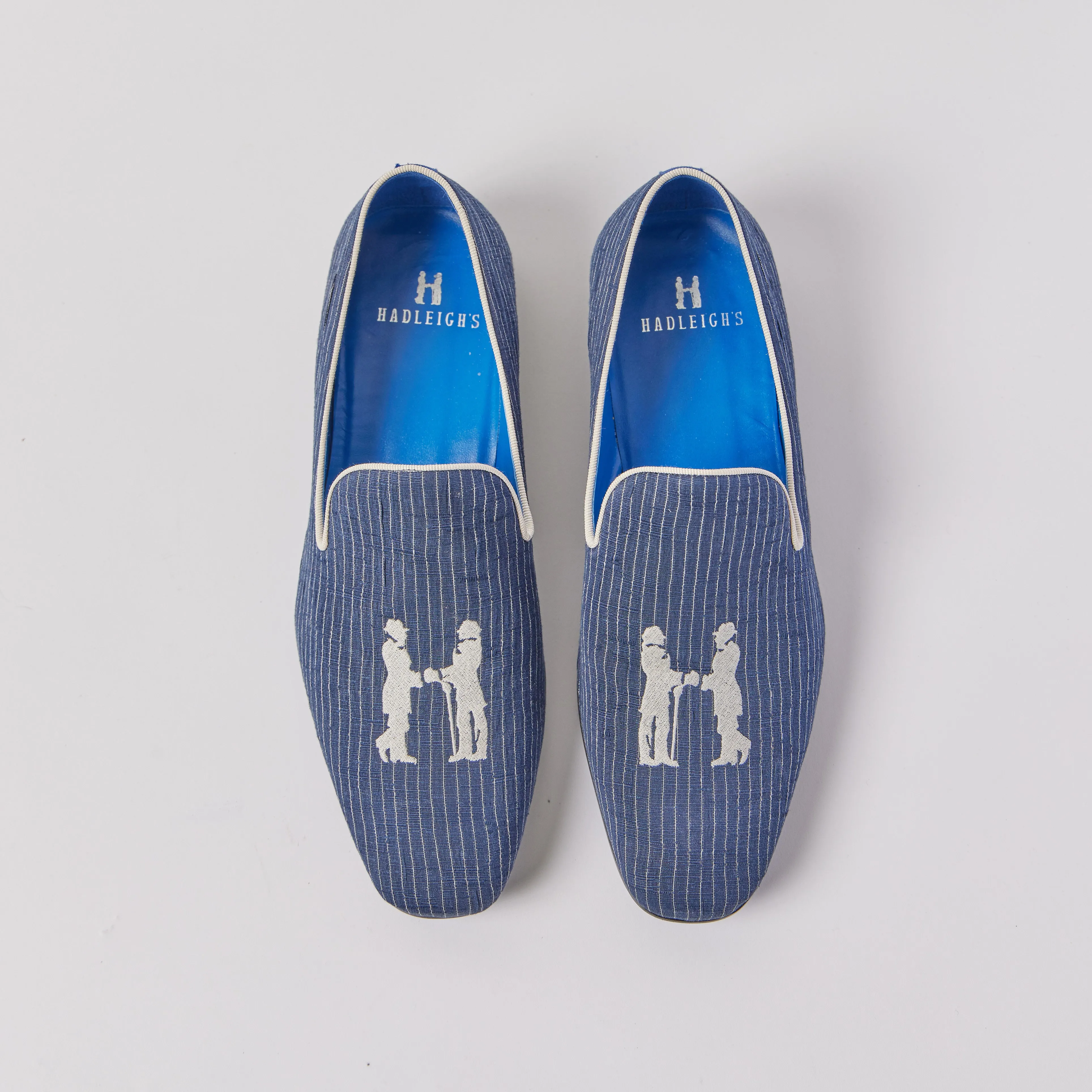 Slipper in Navy Pinstripe with White Logo