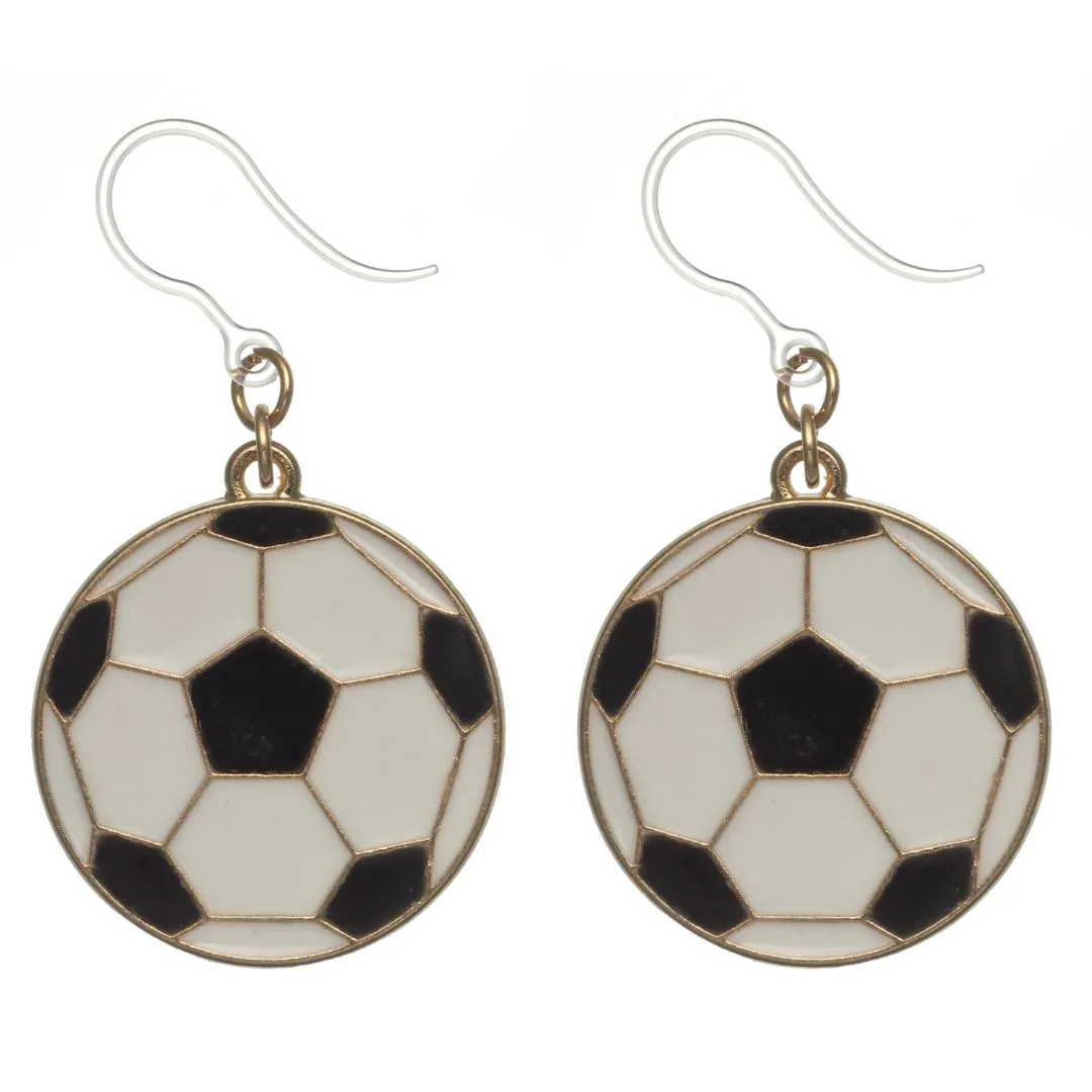 Soccer Ball Dangles Hypoallergenic Earrings for Sensitive Ears Made with Plastic Posts