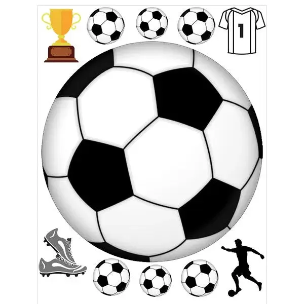 Soccer Ball Edible Cake Image with FREE Edible Icons