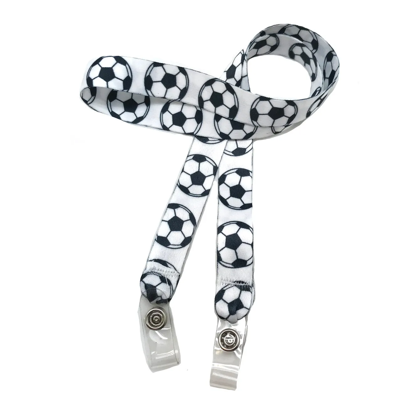 Soccer ball Face mask holder lanyard 24" long  with vinyl  snap fittings printed on 5/8" Ultra Lanyard fabric