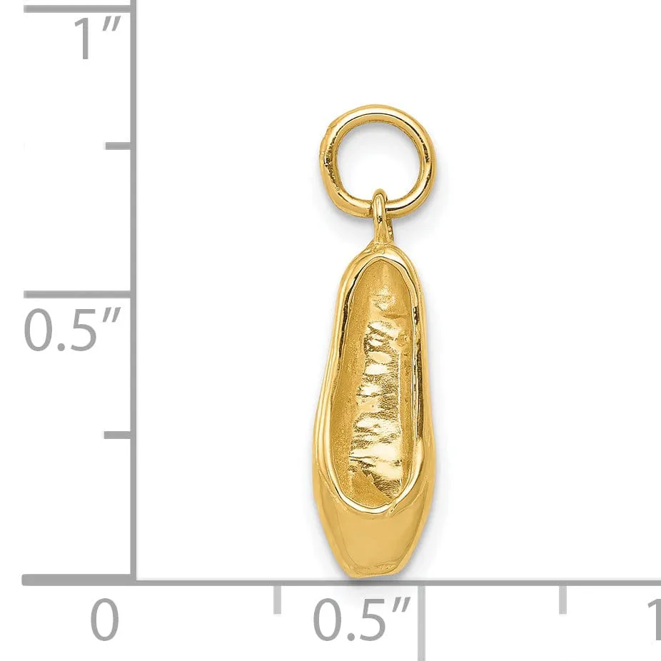 Solid 14k Yellow Gold 3D Ballet Slipper Pendant