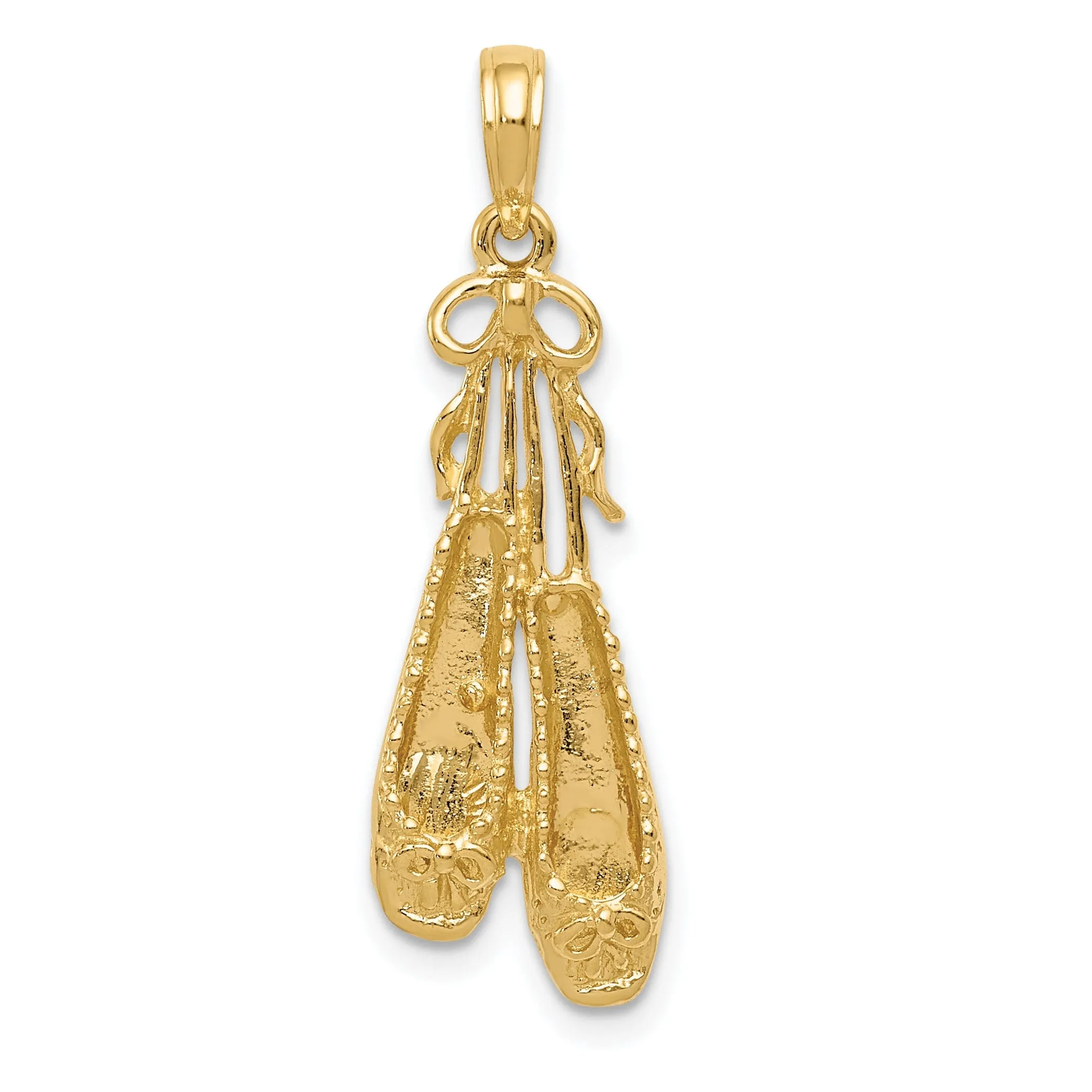 Solid 14k Yellow Gold Ballet Slippers Pendant