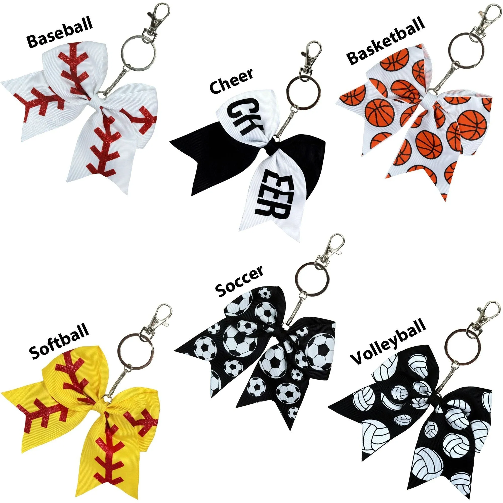 Sports Keychains for Girls Softball Volleyball Basketball Soccer Ribbon Cheer Bow Key Chain