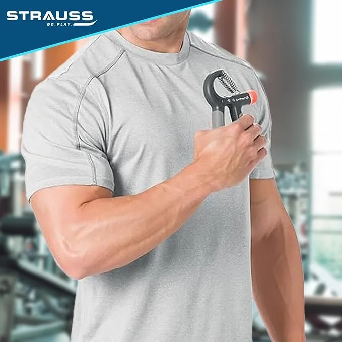 Strauss Adjustable Hand Grip | Adjustable Resistance (10KG - 40KG) | Hand Gripper for Home & Gym Workouts | Perfect for Finger & Forearm Hand Exercises for Men & Women (Black/Grey) | Pack of 2