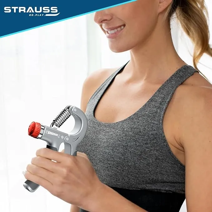 Strauss Adjustable Hand Grip | Adjustable Resistance (10KG - 40KG) | Hand Gripper for Home & Gym Workouts | Perfect for Finger & Forearm Hand Exercises for Men & Women (Black/Grey) | Pack of 2