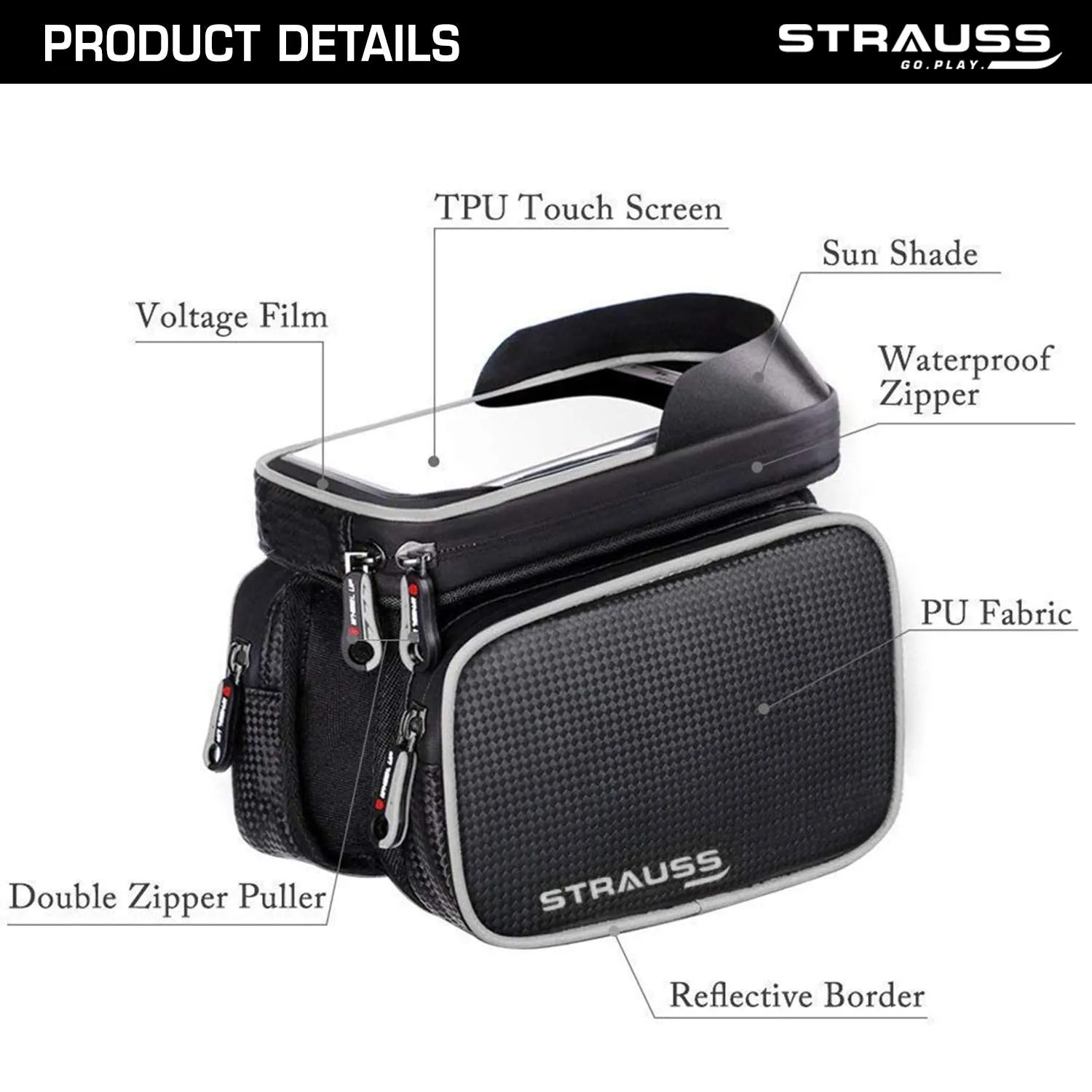 Strauss Bicycle Frame Bag, (Black) and Bicycle Speedometer, (Black/Red)