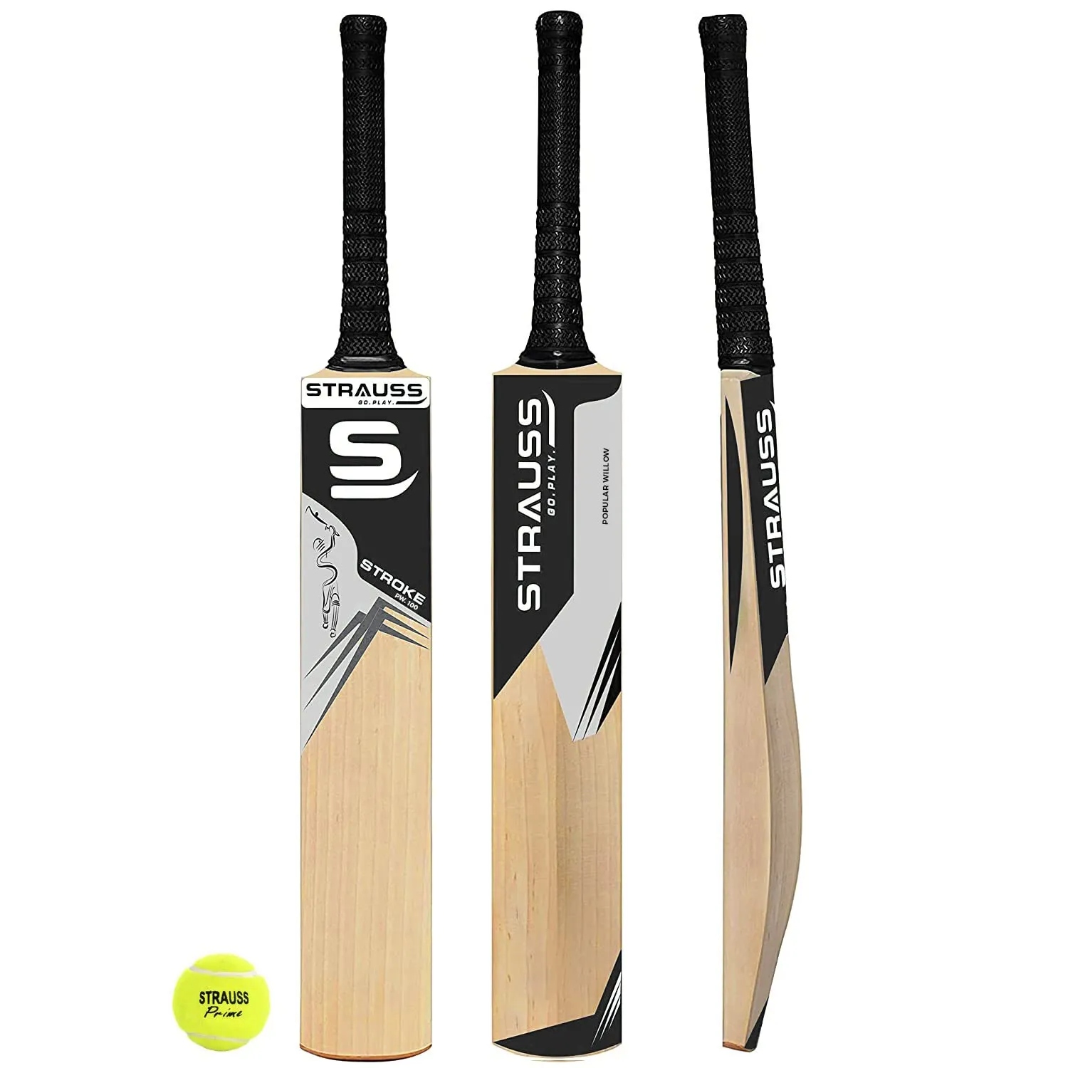 Strauss Cricket Bat | Edition: PW-100 | Popular Willow | Size: 5 | Color: Beige | 1 Bat   1 Ball [Combo] | Tennis Cricket Bat | for Boys