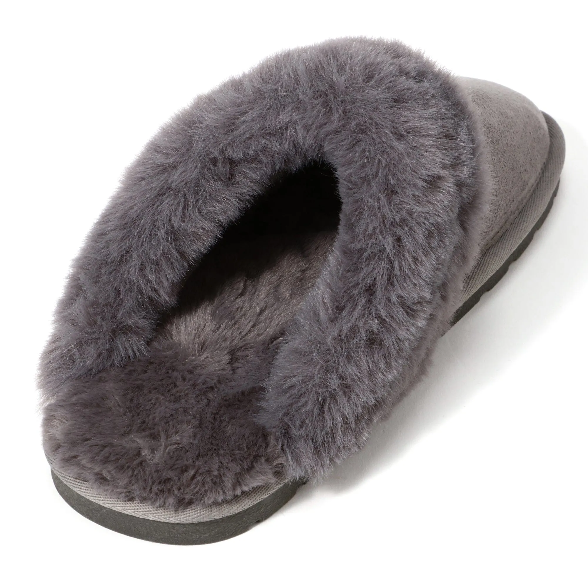 Suede Eco Fur Room Shoes Gray