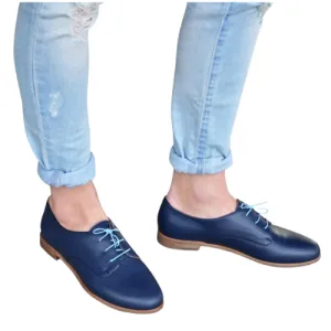 Tailor Made Navy Blue Premium Quality Leather Oxford, Laceup, Womens Summer Shoes