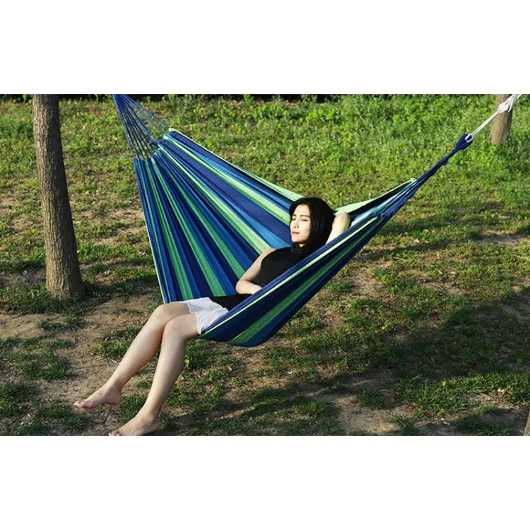 Thick Canvas Hammock Field Rollover Prevention Outdoor  Hammock Swing 260x80  With Stick (Blue Stripes)