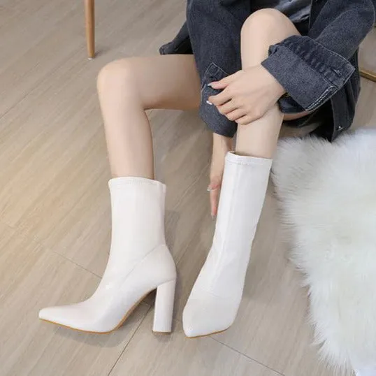 Thick Heel Pointed Toe Sexy Mid-calf Boots