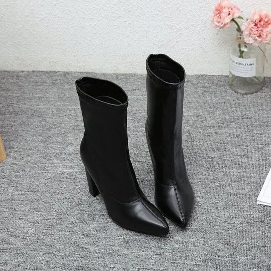 Thick Heel Pointed Toe Sexy Mid-calf Boots