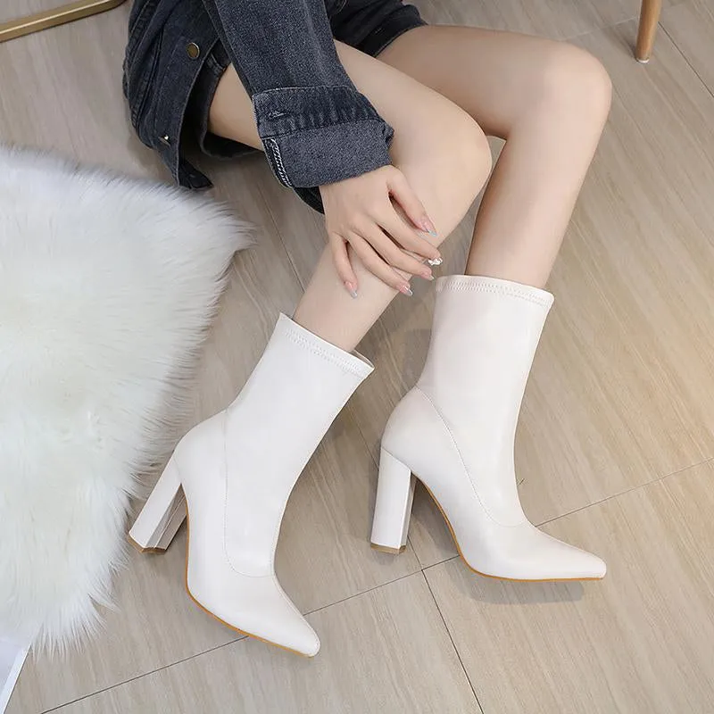 Thick Heel Pointed Toe Sexy Mid-calf Boots