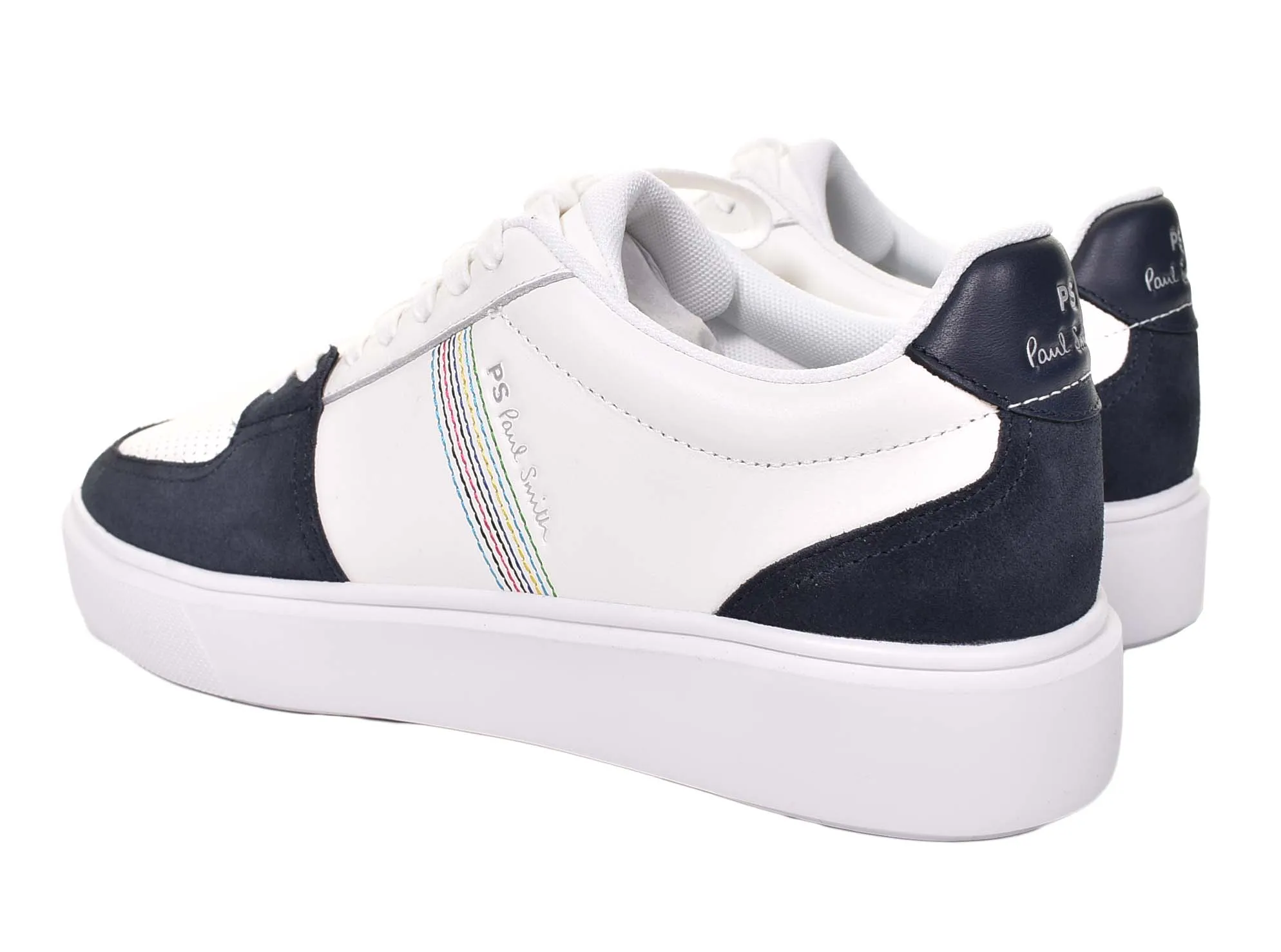 Tyne Leather Trainers White Navy