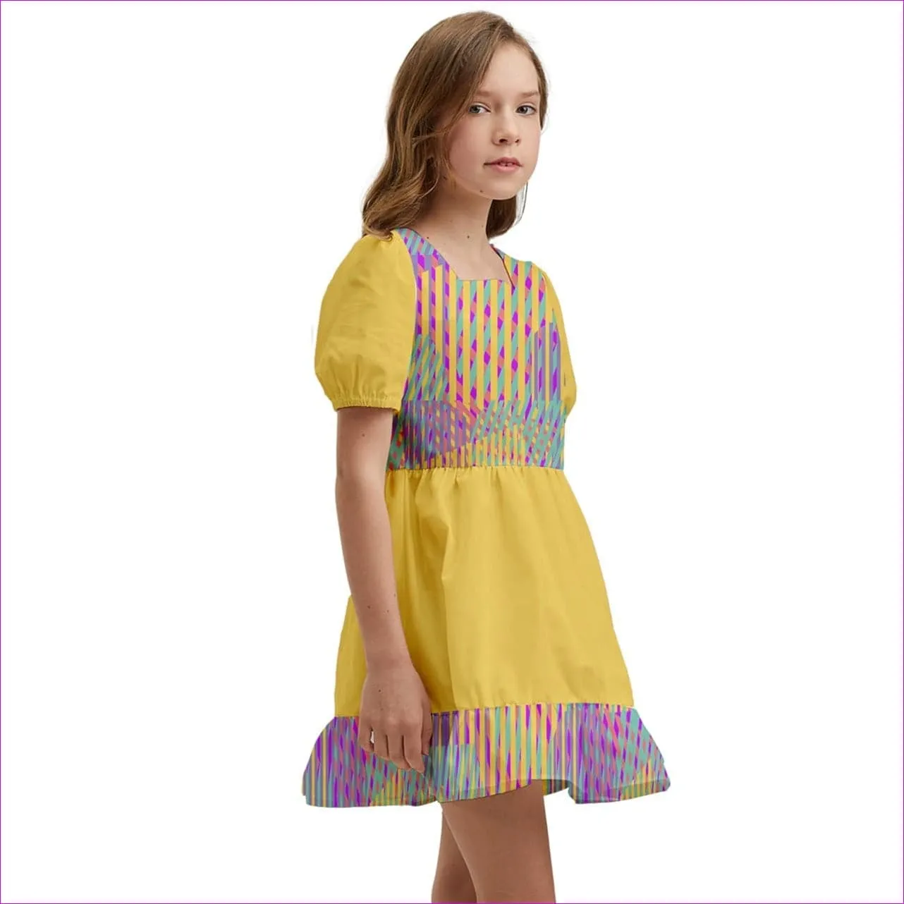 Vivid Weaved Kids Girls Short Sleeve Dolly Dress