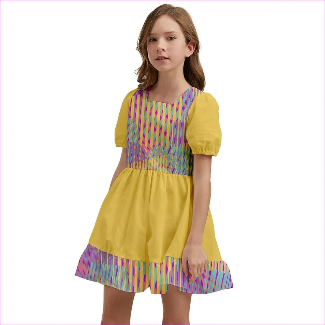 Vivid Weaved Kids Girls Short Sleeve Dolly Dress