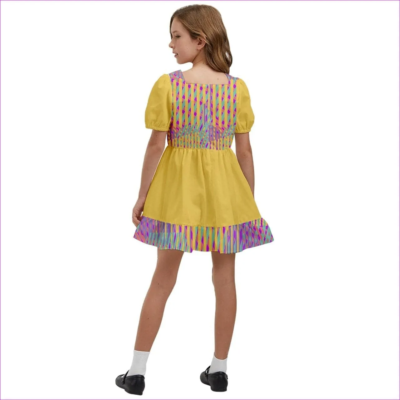 Vivid Weaved Kids Girls Short Sleeve Dolly Dress