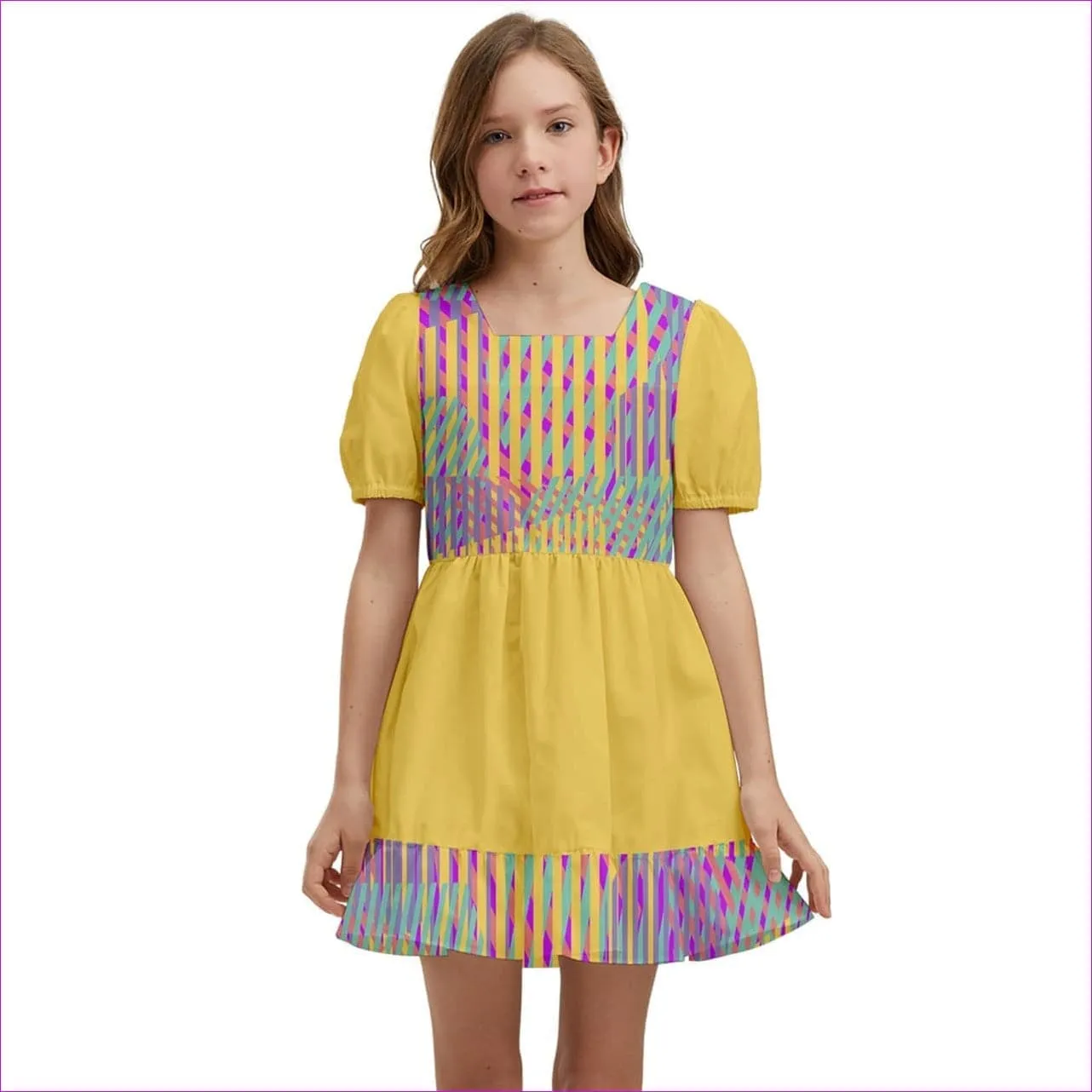 Vivid Weaved Kids Girls Short Sleeve Dolly Dress