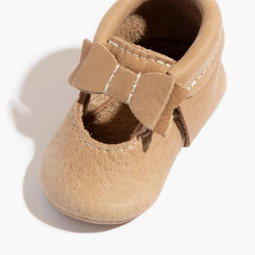 Weathered Brown Ballet Flat Bow Baby Shoe