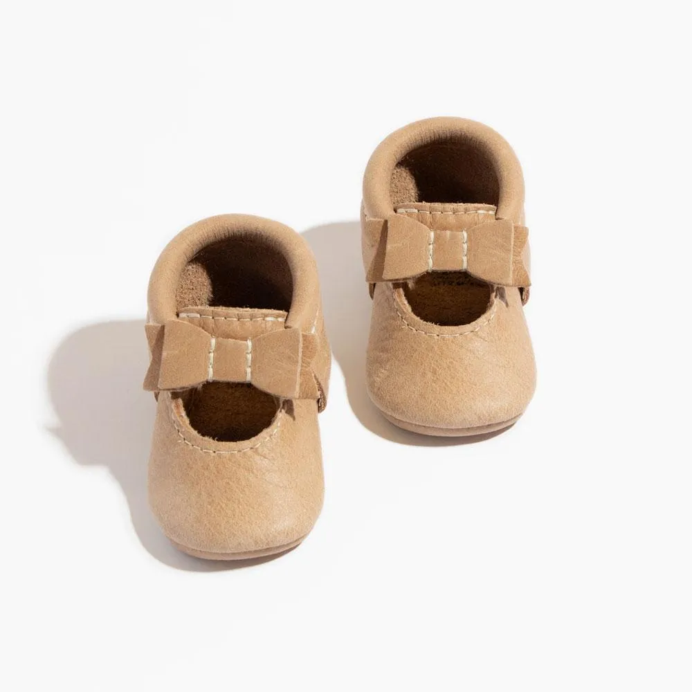 Weathered Brown Ballet Flat Bow Baby Shoe