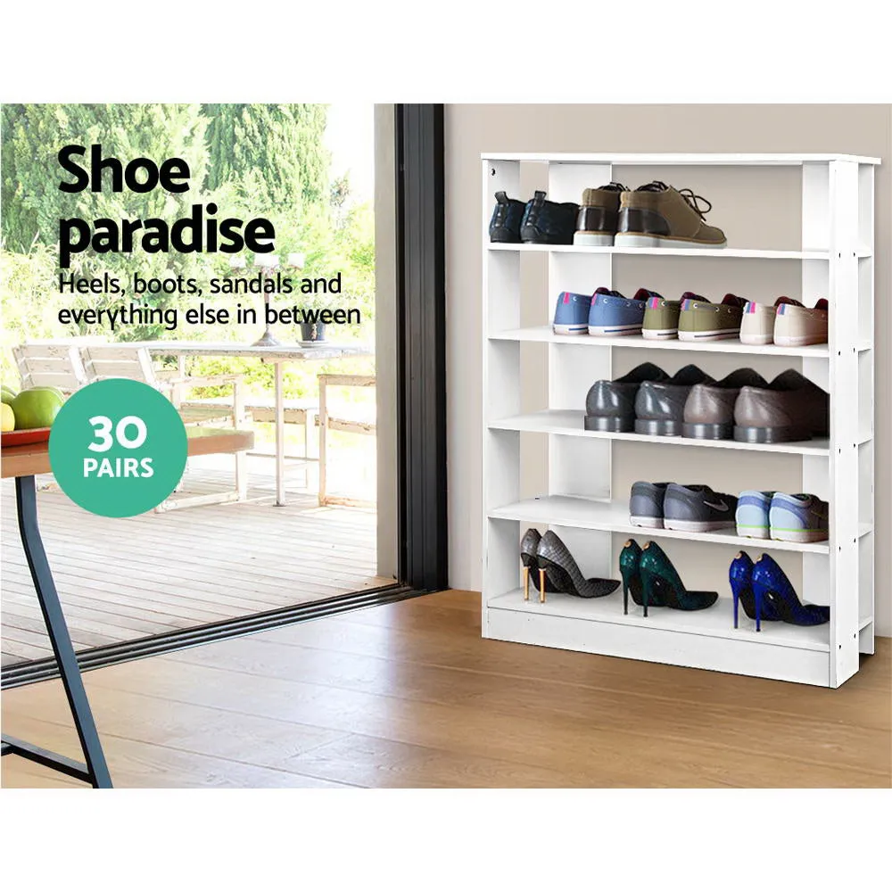 White Shoe Rack Unit 6 Tier Storage Fits Up to 30 Pairs Of Shoes Display Bookcase White