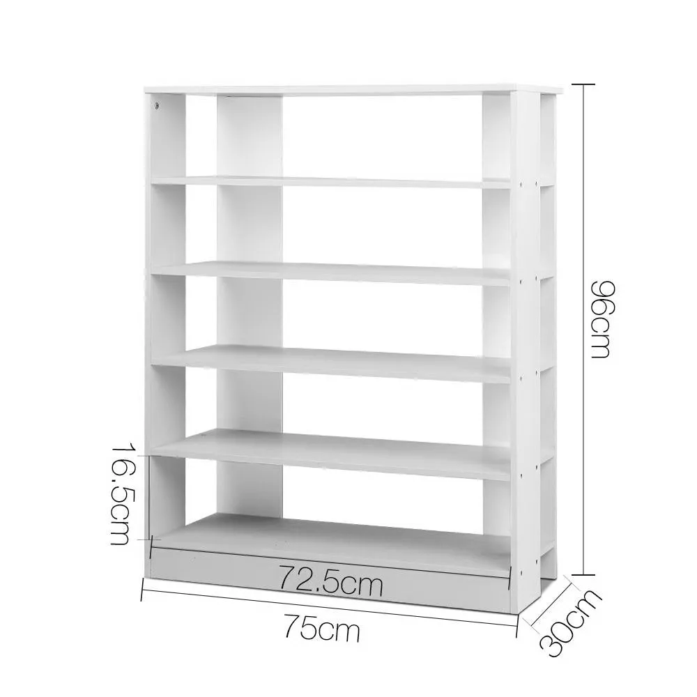 White Shoe Rack Unit 6 Tier Storage Fits Up to 30 Pairs Of Shoes Display Bookcase White