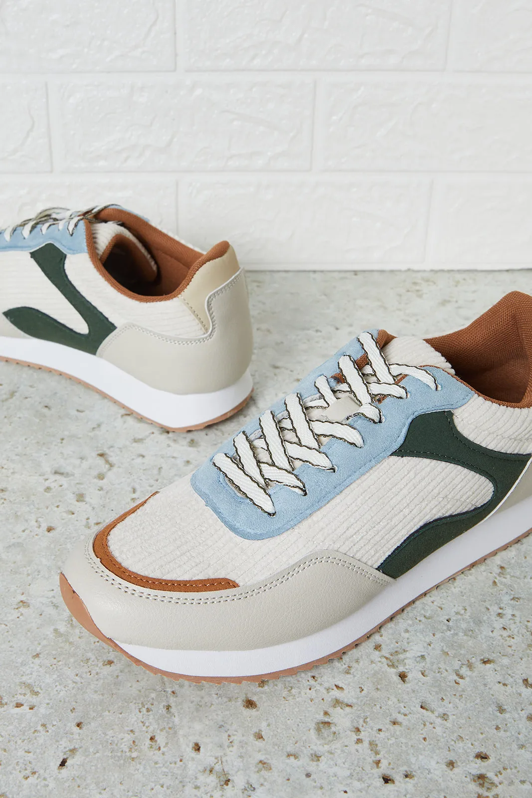 Women Beige Colour Block Trainers