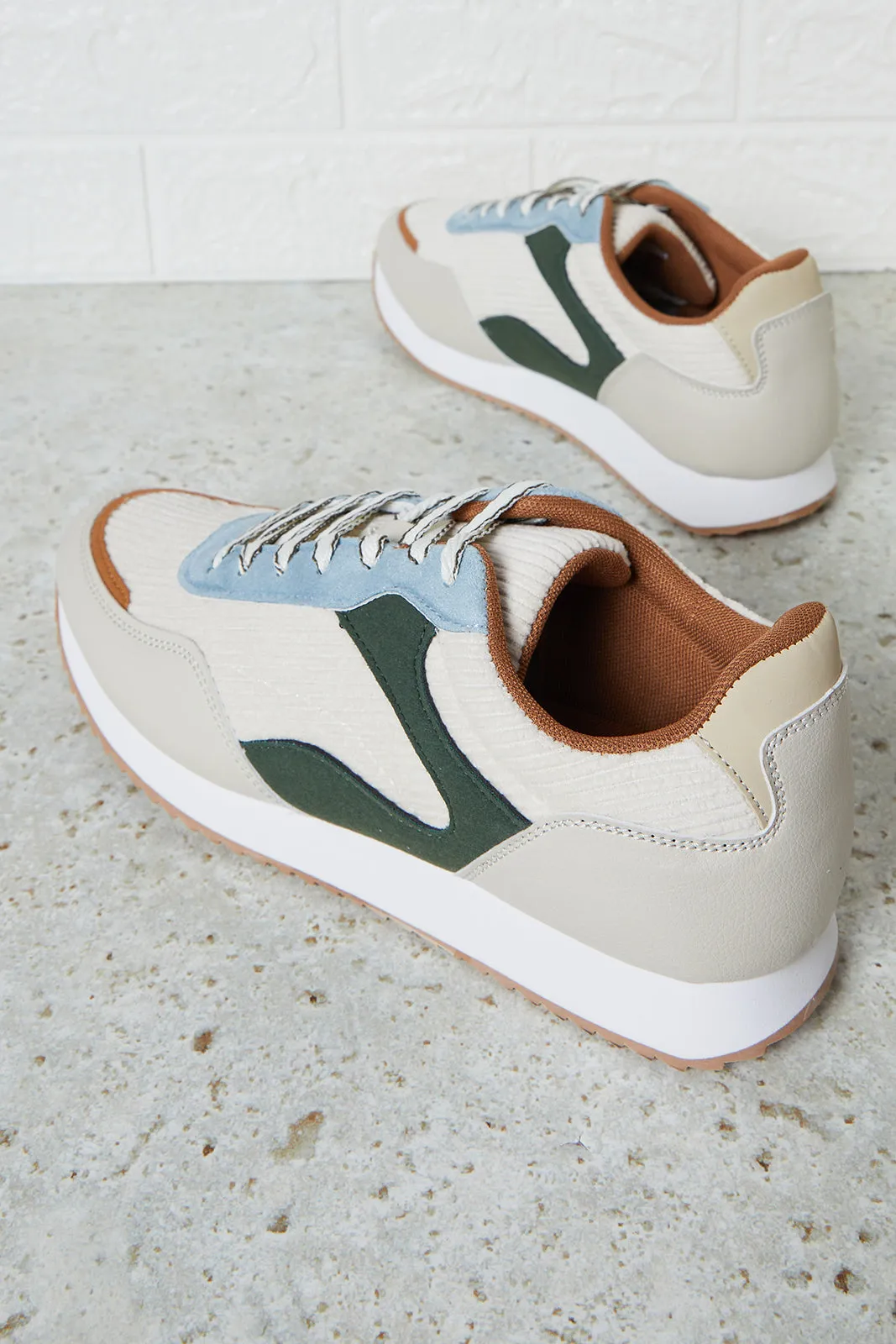 Women Beige Colour Block Trainers