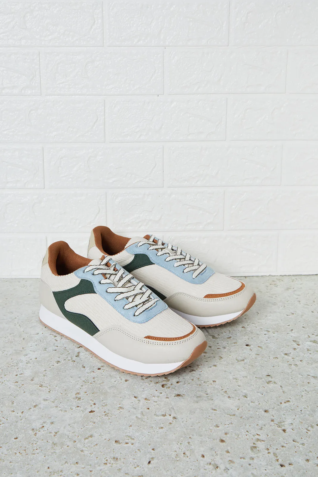 Women Beige Colour Block Trainers