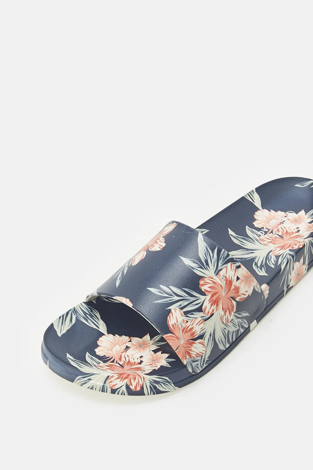 Women Navy Printed Floral Slide